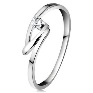 Inel din aur alb 14K cu diamant transparent, brațe îndoite - Marime inel: 48 imagine