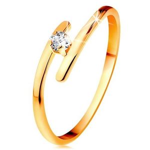 Inel din aur galben 14K - diamant transparent strălucitor, brațe subțiri alungite - Marime inel: 49 imagine