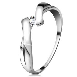 Inel din aur alb 585 cu diamant strălucitor, brațe despicate intersectate - Marime inel: 48 imagine