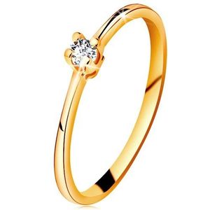 Inel din aur 585 - diamant transparent strălucitor în montură în patru puncte, brațe înguste - Marime inel: 49 imagine
