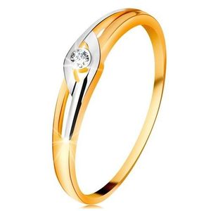 Inel din aur 14K, brațe bicolore cu decupaje, diamant transparent - Marime inel: 49 imagine