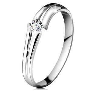 Inel din aur alb 585 cu diamant transparent strălucitor, brațe despicate - Marime inel: 49 imagine