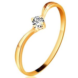 Inel din aur galben 585 - brațe lucioase curbate, diamant transparent strălucitor - Marime inel: 49 imagine