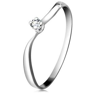 Inel din aur alb 14K - diamant strălucitor în montură, brațe ondulate - Marime inel: 48 imagine