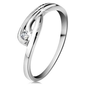 Inel din aur alb 14K - diamant transparent, brațe ondulate și crestate - Marime inel: 49 imagine