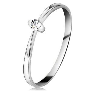 Inel din aur alb 14K - diamant transparent într-o montură în două puncte, brațe înguste - Marime inel: 49 imagine