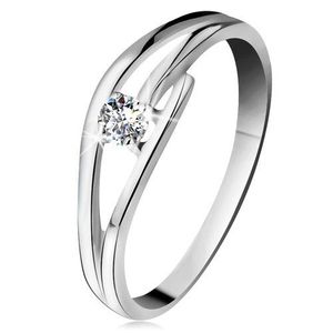 Inel din aur alb 585 cu diamant strălucitor, brațe despicate și ondulate - Marime inel: 49 imagine