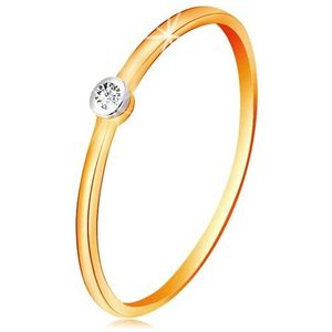 Inel din aur 585 în două culori - diamant transparent în montură rotundă, brațe înguste - Marime inel: 49 imagine