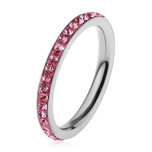 Inel argintiu din oțel chirurgical, zirconii strălucitoare de culoare roz - Marime inel: 49 imagine