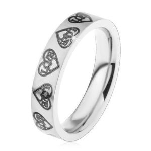 Inel argintiu din oțel de 316L, inimi cu inscripția ”Love” de culoare neagră - Marime inel: 44 imagine