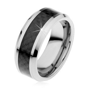 Verighetă argintie din tungsten, dungă mijlocie din material negru, 8 mm - Marime inel: 49 imagine