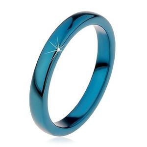Inel din tungsten -albastru cu suprafață netedă, rotunjită, 3mm - Marime inel: 49 imagine