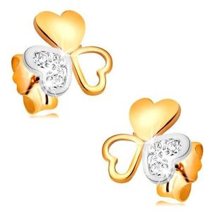Cercei din aur de 14K - forma de trifoi lucios compus din trei inimi imagine