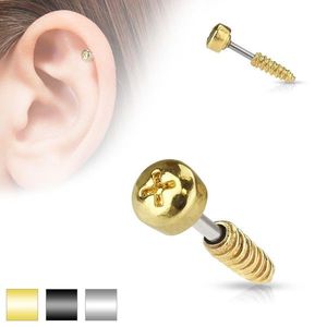 Piercing pentru tragusul urechii, realizat din oţel - imitaţie de şurub, diferite culori - Culoare Piercing: Argintiu imagine