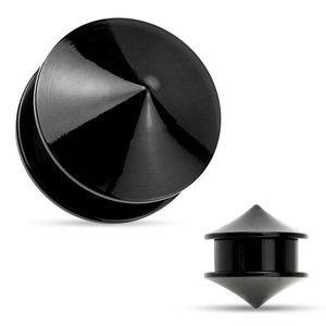 Plug pentru ureche din acril, culoare neagră, două conuri lucioase și netede - Lățime: 10 mm imagine