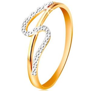 Inel cu diamante, realizat din aur de 14K, braţe drepte şi ondulate, diamante - Marime inel: 49 imagine