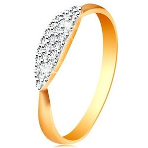 Inel din aur combinat 14K - oval proeminent cu zirconii încrustate transparente - Marime inel: 49 imagine