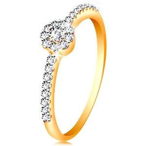 Inel din aur de 14K - floare compusă din zirconii, braţe decorate - Marime inel: 48 imagine