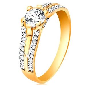 Inel din aur de 14K cu braţe despicate, bicolore, zirconii transparente - Marime inel: 49 imagine