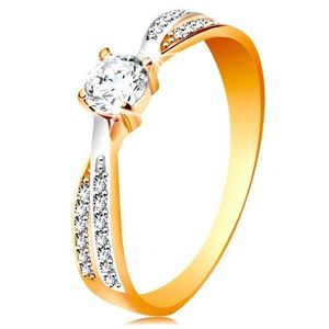Inel de logodnă din aur de 14K - braţe intersectate, zirconiu rotund, transparent - Marime inel: 49 imagine