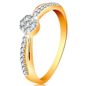 Inel de logodnă din aur de 14K braţe bicolore, floare rotundă din zirconii - Marime inel: 49 imagine