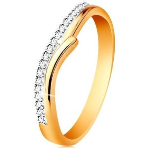 Inel din aur de 14K cu brațe bicolore separate, zirconii transparente - Marime inel: 49 imagine