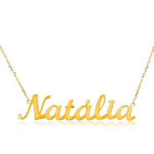 Colier din aur de 14K - lanț subțire compus din zale ovale, pandantiv cu numele Natalia imagine