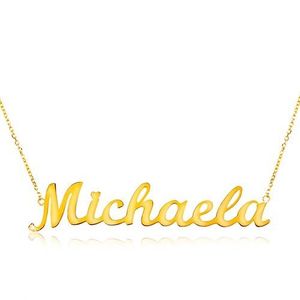 Colier din aur galben de 14K - lanț subțire compus din zale ovale, pandantiv cu numele Michaela imagine