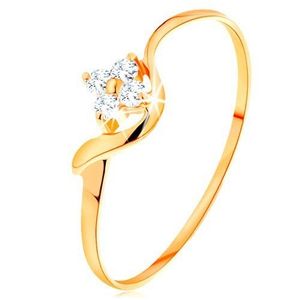 Inel din aur de 14K - floare din diamante transparente, braţ ondulat - Marime inel: 49 imagine
