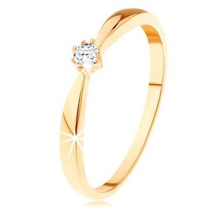 Inel din aur galben de 14K - brațe rotunjite, diamant rotund și transparent - Marime inel: 49 imagine