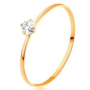 Inel cu diamant din aur galben de 14K - braţe subţiri, diamant rotund şi transparent - Marime inel: 49 imagine