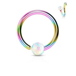 Piercing din oțel inoxidabil, cerc lucios în culorile curcubeului cu bilă din opal sintetic - Grosime x diametru x dimensiune bilă: 0, 8 x 10 x 2 mm imagine