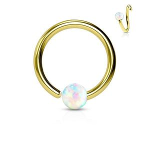 Piercing din oţel chirurgical, inel auriu cu bilă din opal - Grosime x diametru x dimensiune bilă: 0, 8 x 10 x 2 mm imagine