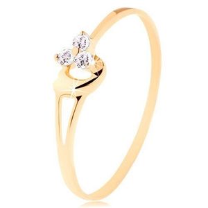 Inel din aur galben 14K - trei diamante roz deschis, inimă - Marime inel: 49 imagine
