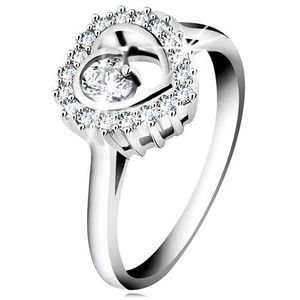 Inel din argint 925 placat cu rodiu, contur transparent de inimă cu un zirconiu rotund în interior - Marime inel: 47 imagine