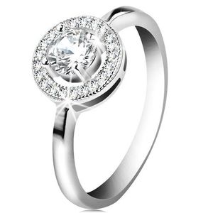 Inel de logodnă din argint 925, zirconiu rotund şi transparent în cerc lucios - Marime inel: 51 imagine