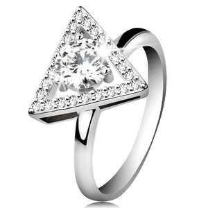 Inel din argint 925 - contur triunghi cu zirconii, zirconiu transparent în mijloc - Marime inel: 51 imagine