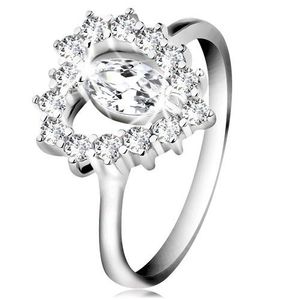 Inel din argint 925, zirconiu fațetat în formă de bobiță, contur de inimă, zirconii transparente - Marime inel: 47 imagine