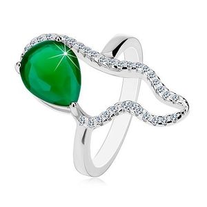 Inel din argint 925 - zirconiu mare verde în formă de lacrimă, contur asimetric transparent - Marime inel: 50 imagine