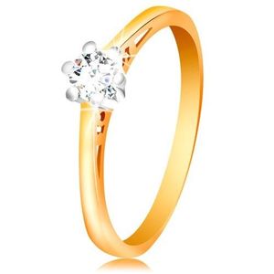 Inel din aur de 14K - zirconiu în montură din aur alb, decupaje pe braţe - Marime inel: 50 imagine