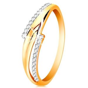 Inel din aur de 14K, brațe ondulate, bicolore, linii cu zirconii transparente - Marime inel: 50 imagine