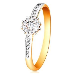 Inel din aur combinat 14K - floare strălucitoare transparentă, brațe cu zirconii - Marime inel: 50 imagine