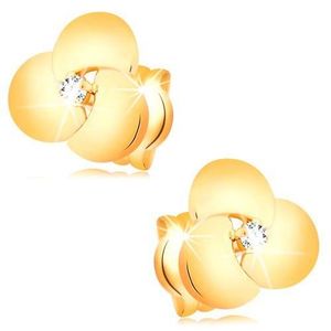 Cercei din aur 585 - floare mare lucioasă cu un diamant strălucitor transparent imagine
