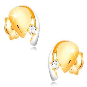 Cercei din aur 14K, picătură bicoloră cu un diamant strălucitor imagine