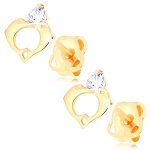 Cercei din aur galben de 14K - diamant, contur de inimă compus din doi delfini imagine