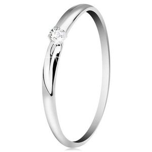 Inel cu dimanat, din aur alb de 14K - crestături subțiri pe brațe, diamant transparent - Marime inel: 49 imagine