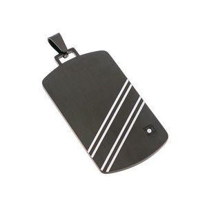 Pandantiv din oțel 316L - dreptunghi negru cu benzi oblice, albe și zirconii imagine