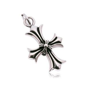 Pandantiv din oțel chirurgical, cruce model Floare de Crin, patină neagră imagine