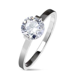 Inel argintiu de logodnă, din oțel, zirconiu rotund și transparent, brațe lucioase - Marime inel: 50 imagine