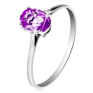 Inel din aur alb de 14K, cu ametist violet, brațe înguste - Marime inel: 49 imagine